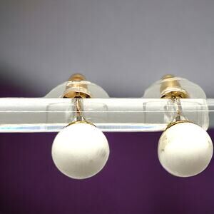 White Glass Round .75 Inch Stud Earrings!